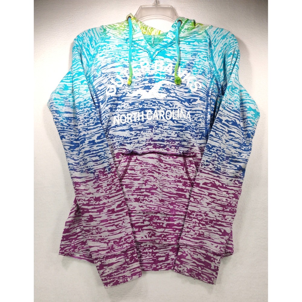 ESY Surf Co Outer Banks North Carolina Rainbow Burnout Hoodie Womens Medium